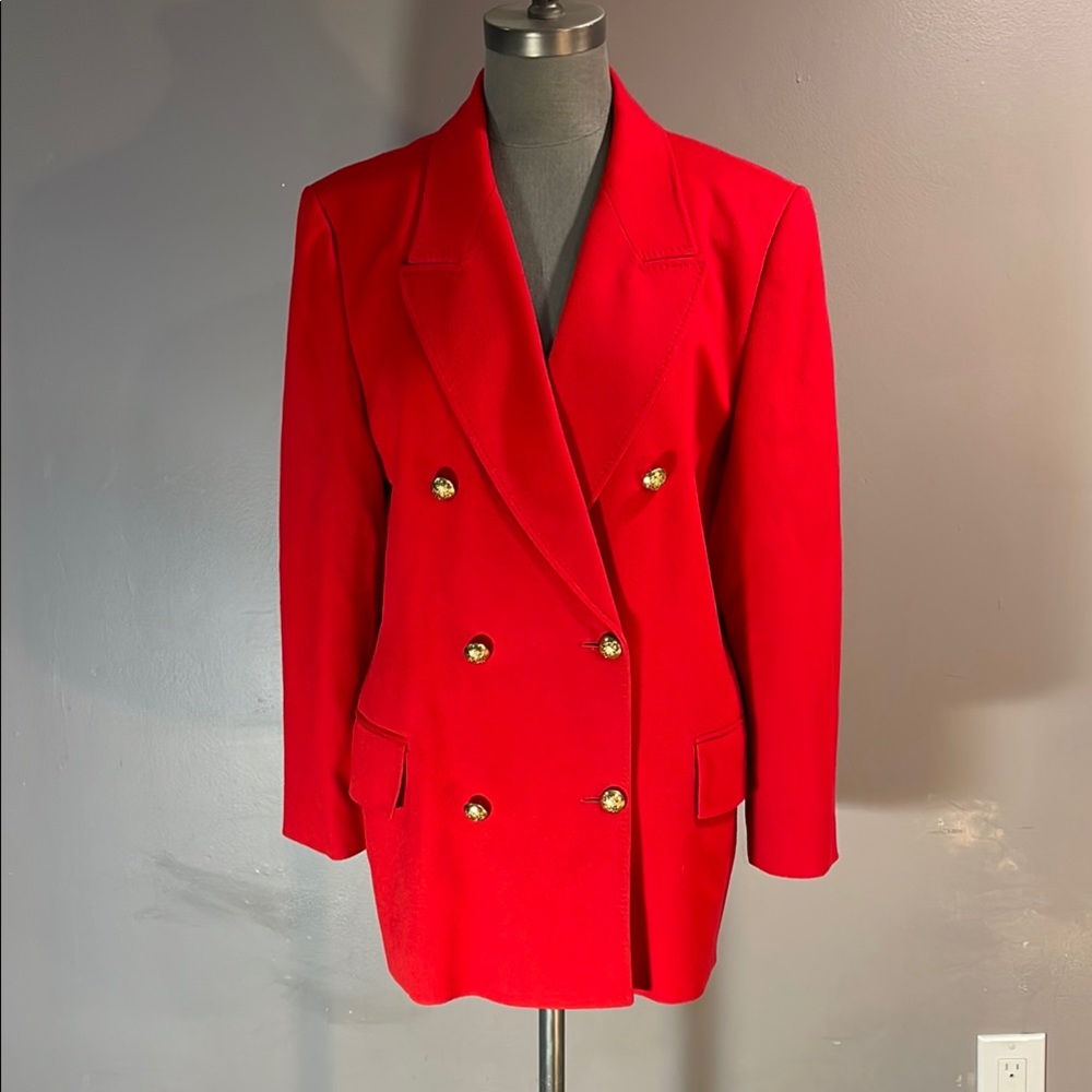 100% wool Jaeger double breasted blazer size 12 astounding quality gorgeous red!